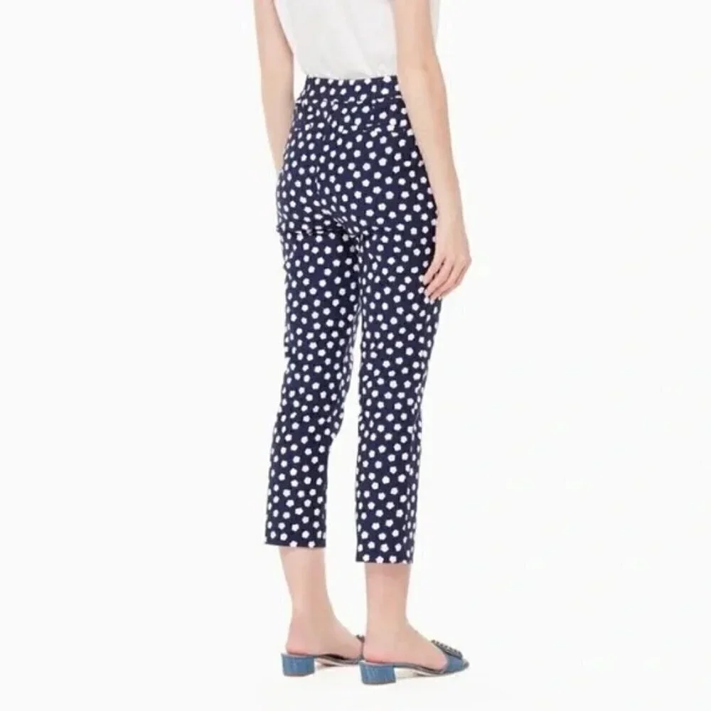 NWT Kate Spade Blue Jacquard Cloud Polka Dot High Waisted Cropped Pants